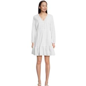 Time and Tru White Eyelet Empire Waist Dress V-Neck Long Sleeve XL 16–18